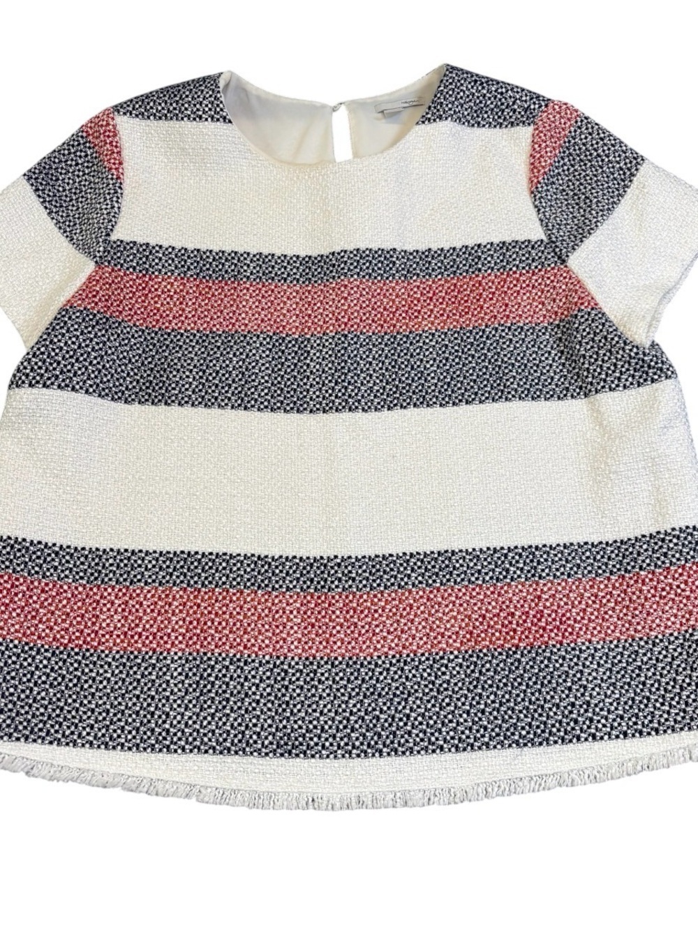 Halogen Nordstrom Tweed Stripe Flutter Sleeve Top Blouse Women's Large EUC